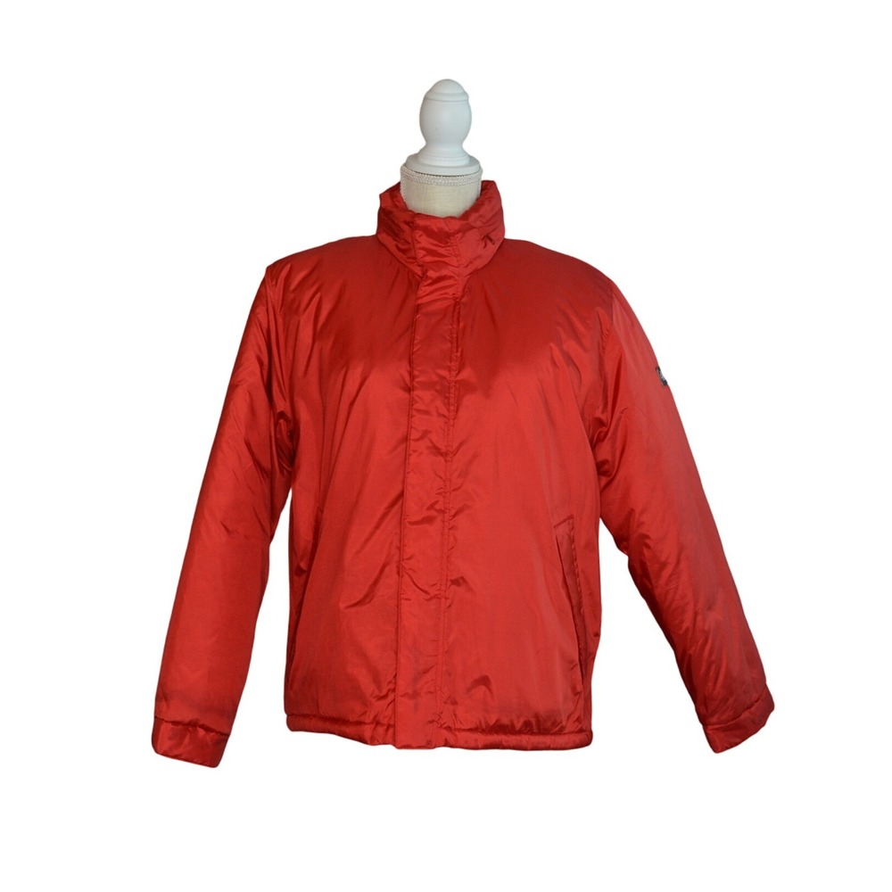 Calvin Klein Jeans Red Puffer Jacket Full Zip Collar Logo Women's Size L